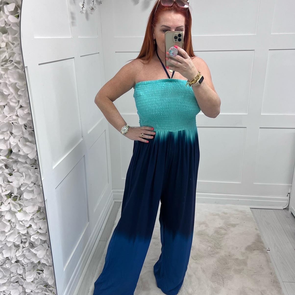 Ivanna: Stretchy ombre wide leg jumpsuit. One Size 14-24