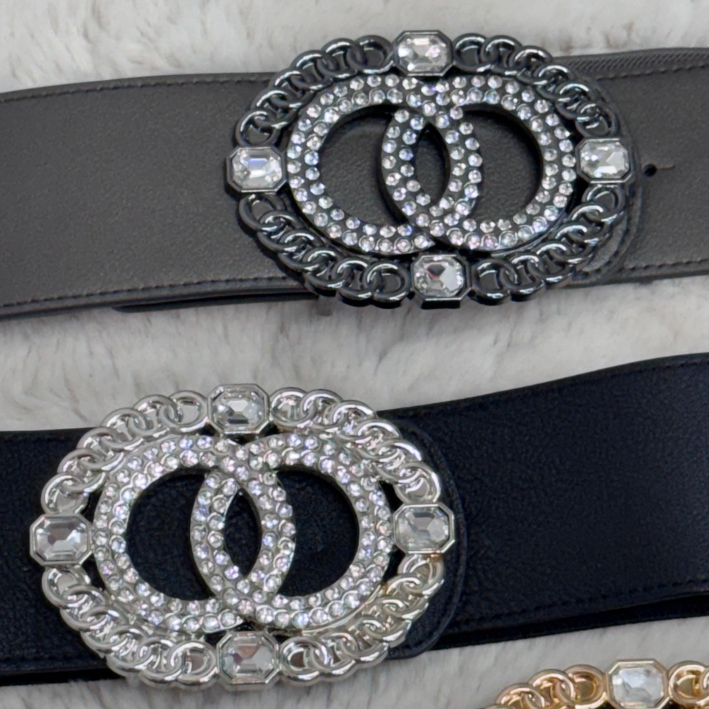 Clare: Large rhinestone oval buckle belt. One size