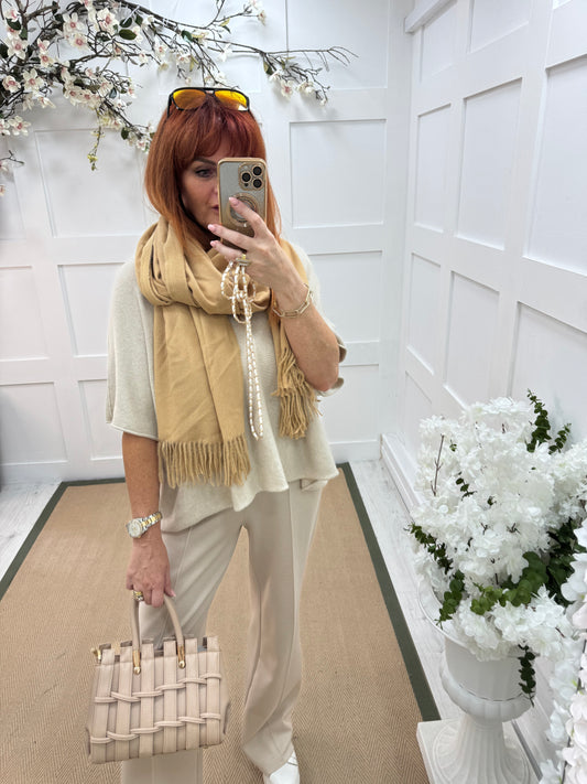 Indra: Plain sand soft feel tassel scarf