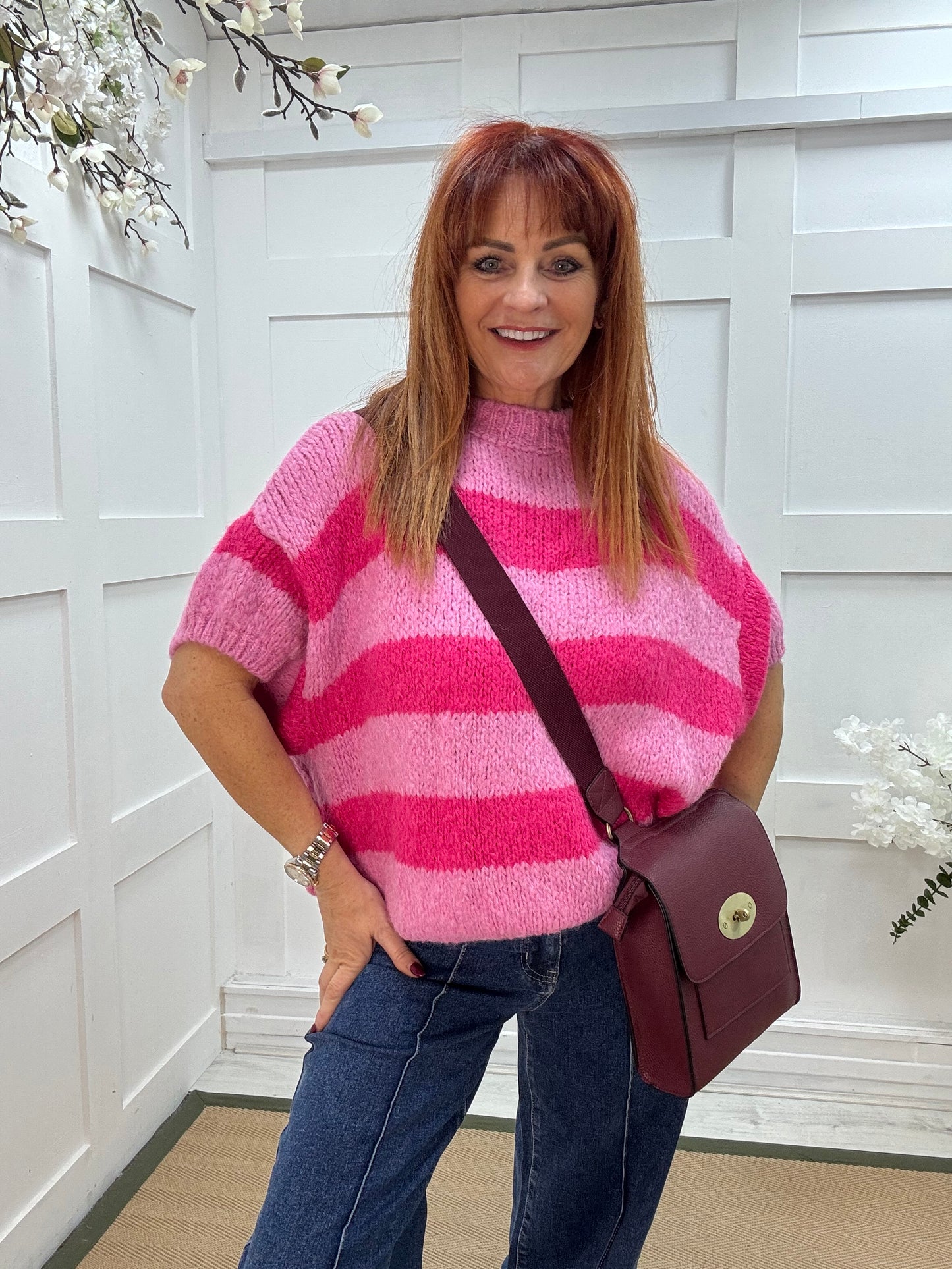 Mabel: Hot pink & bubblegum pink slouchy jumper. One size 12-18/20