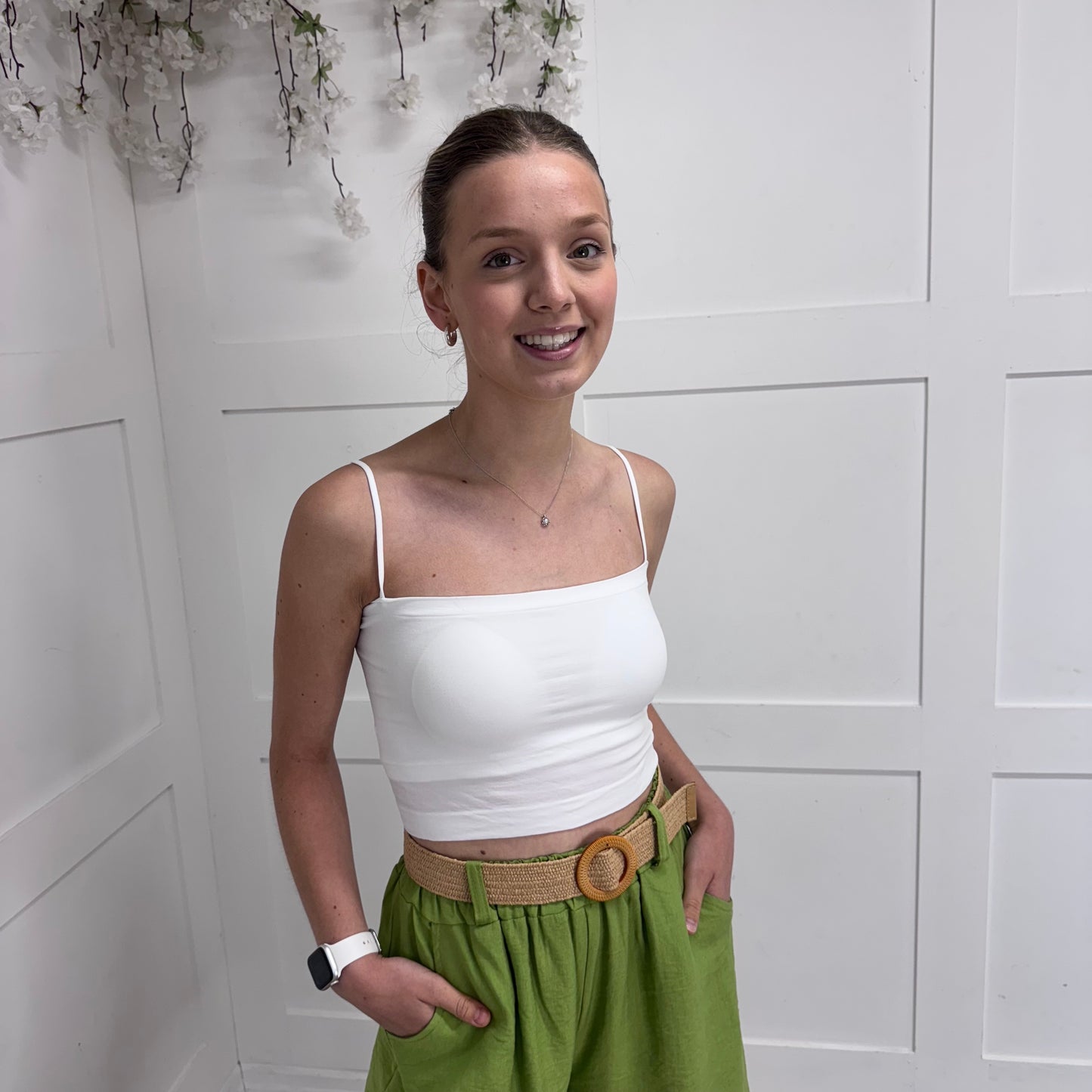 Belinda: White strappy bralette. One size 8-16