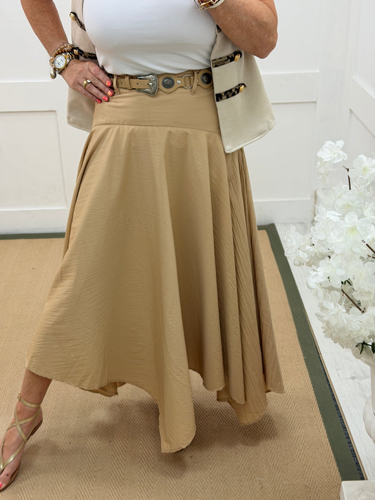 Sandy: Belted bohemian flared maxi skirt. 3 sizes. 2 colours