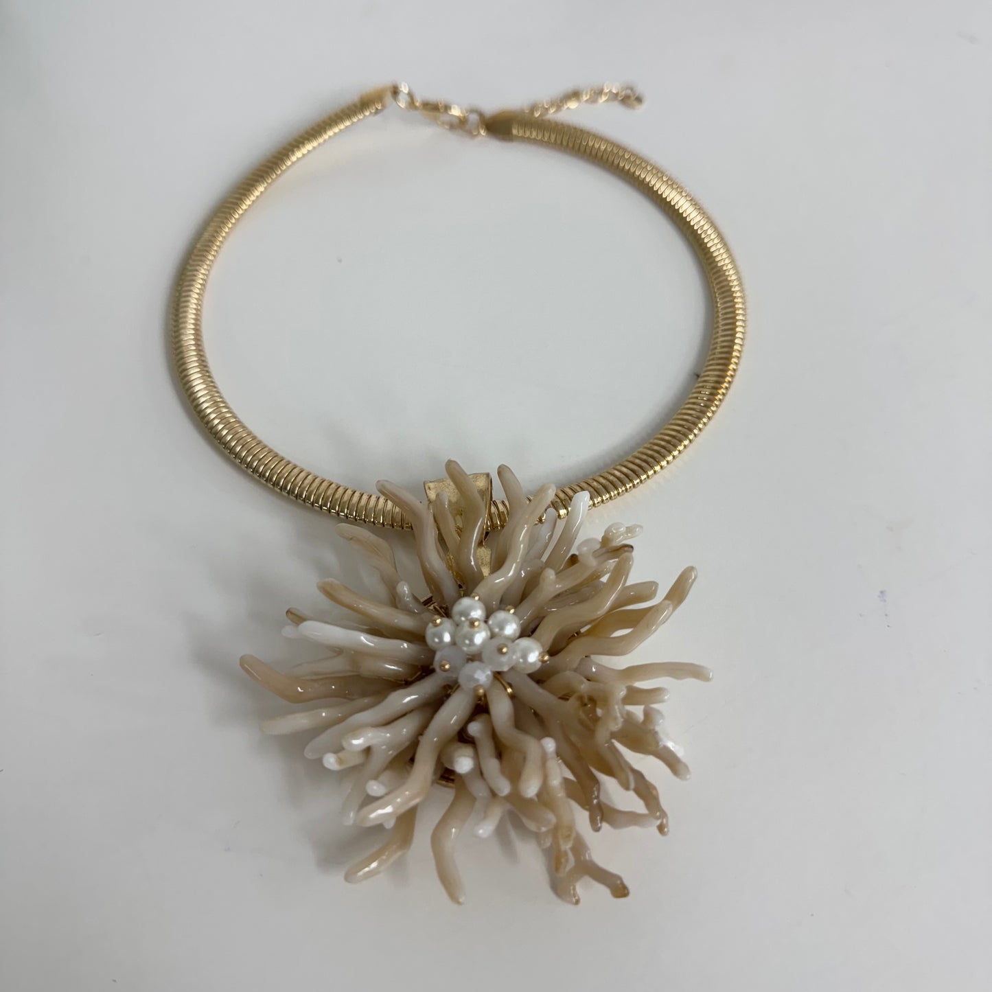 Kellie: Cream coral & gold statement necklace