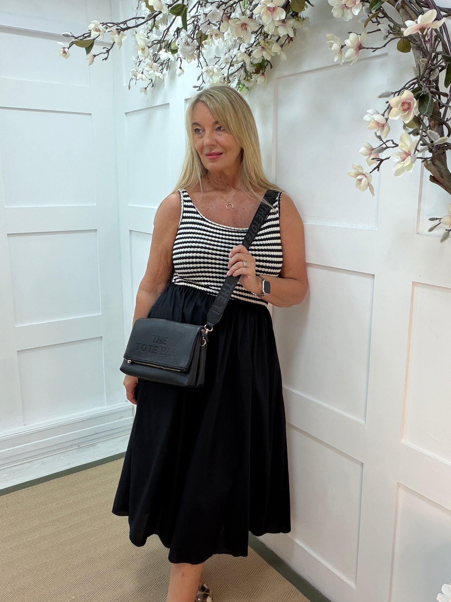 Sofia: Stripe knit midi dress. Sizes: 10-16. 3 colours