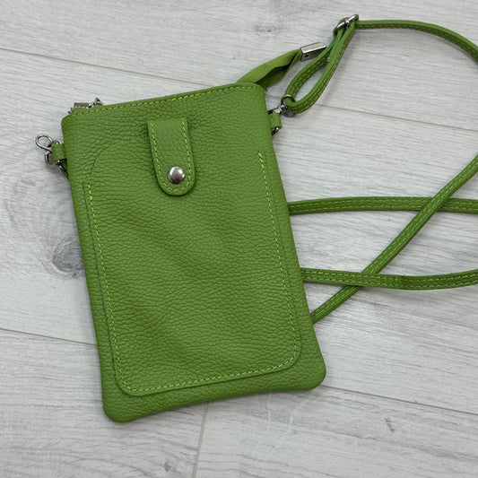 Petra: Lime Italian leather phone cross body bag