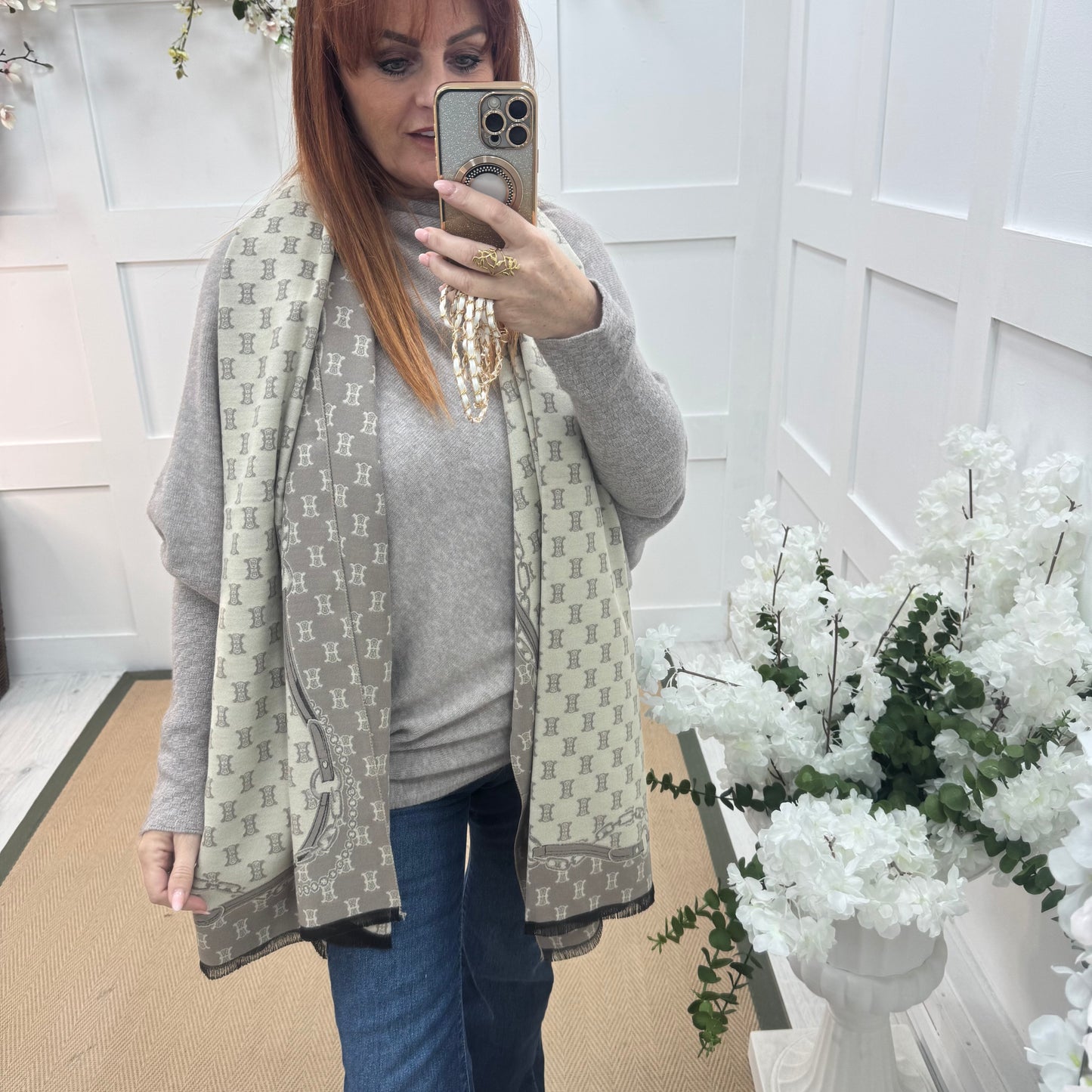 Elodie: Beige & cream designer inspired scarf