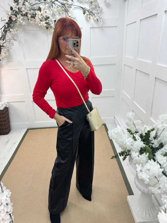 Bessie: Red basic long sleeve top. One size: 10-16/18