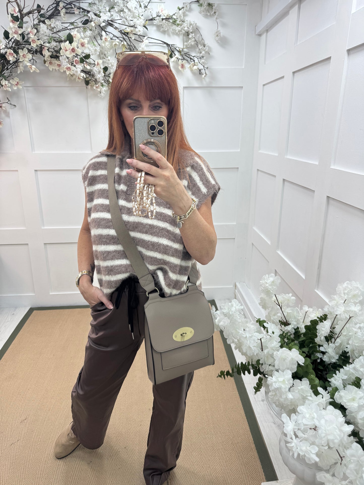 Sasha: Mocha cross body satchel bag