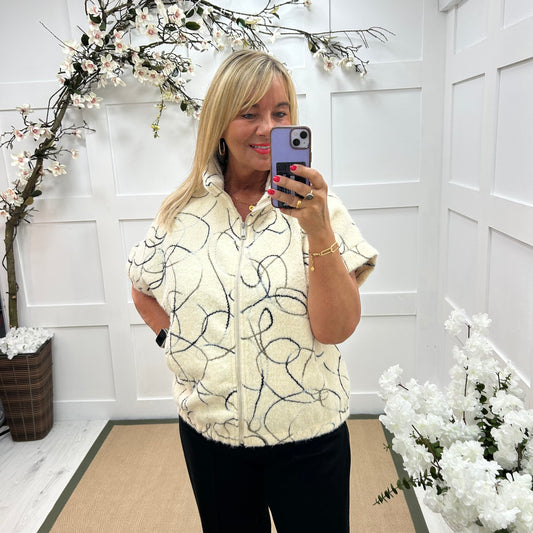 Allegra: Cream wool abstract gilet. One size 12-18