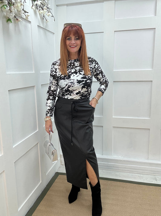 Rhiana: Silver metallic stretchy sheer mesh top. One size 10-18