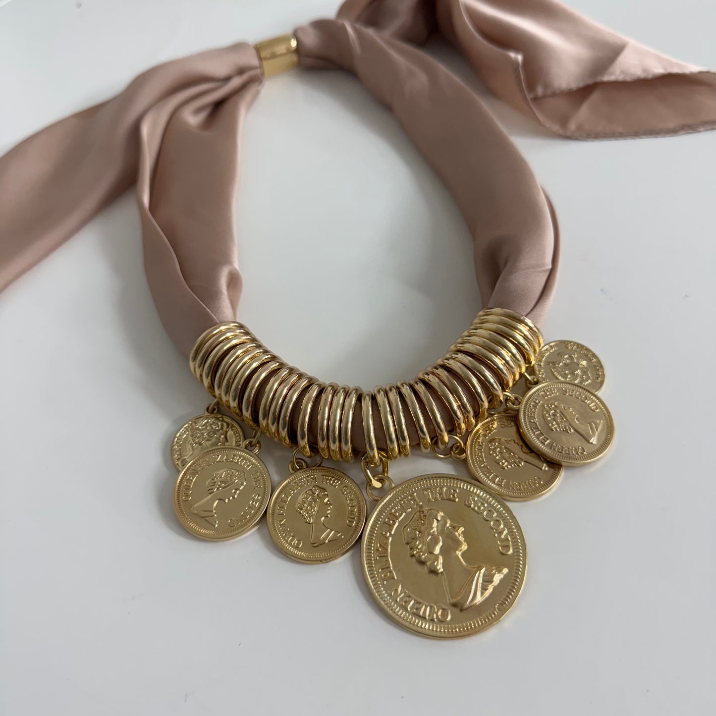 Petra: Blush & gold coin scarf statement necklace
