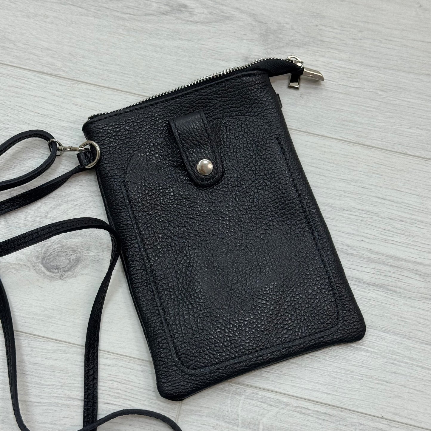Petra: Black Italian leather phone cross body bag