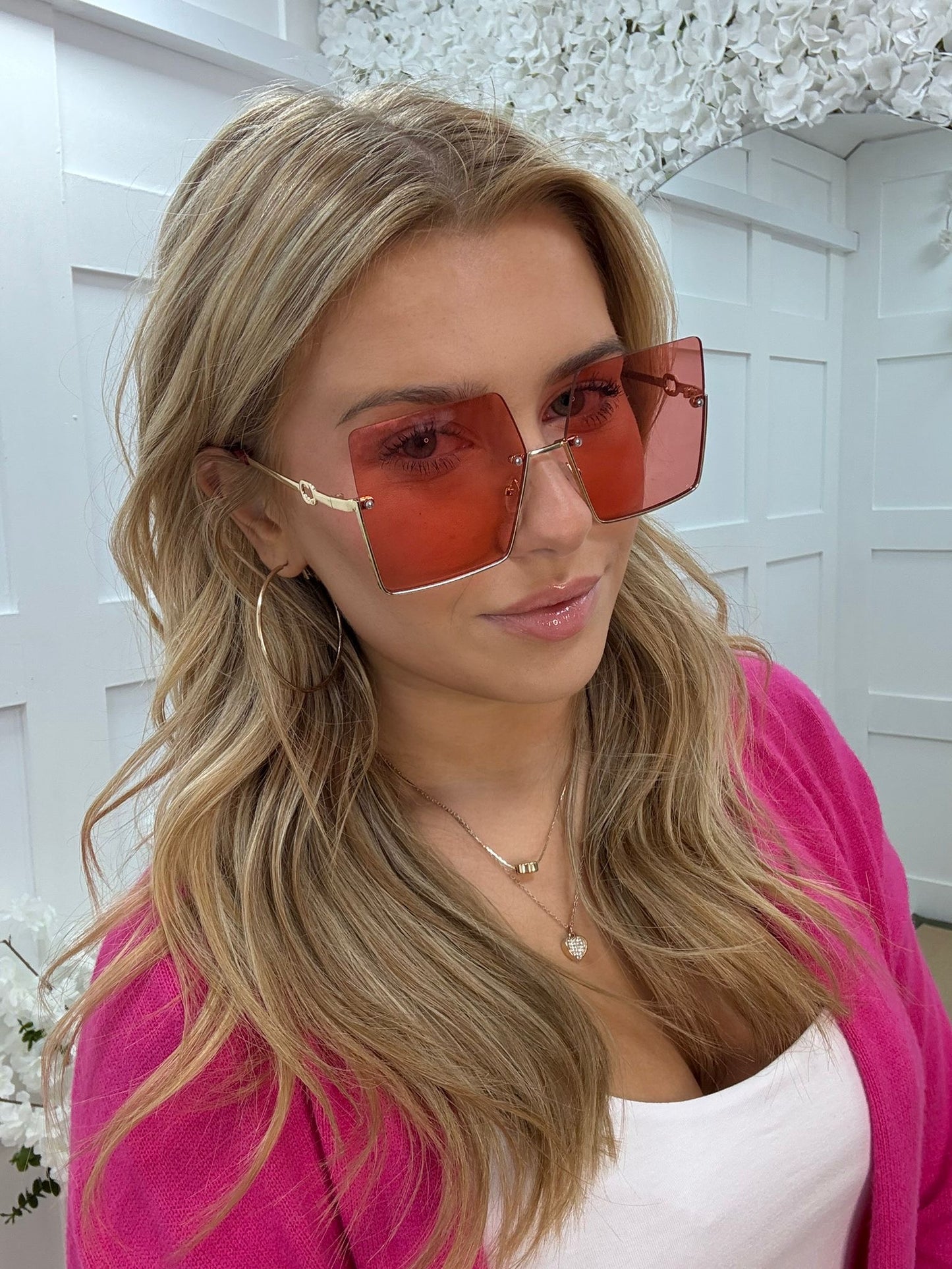 Sunny Rae: Pink & gold square fashion sunglasses