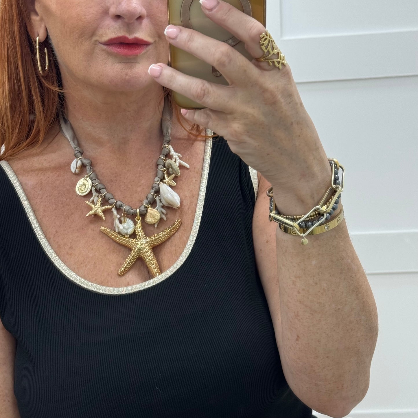 Tula: Mink gold starfish & shell necklace