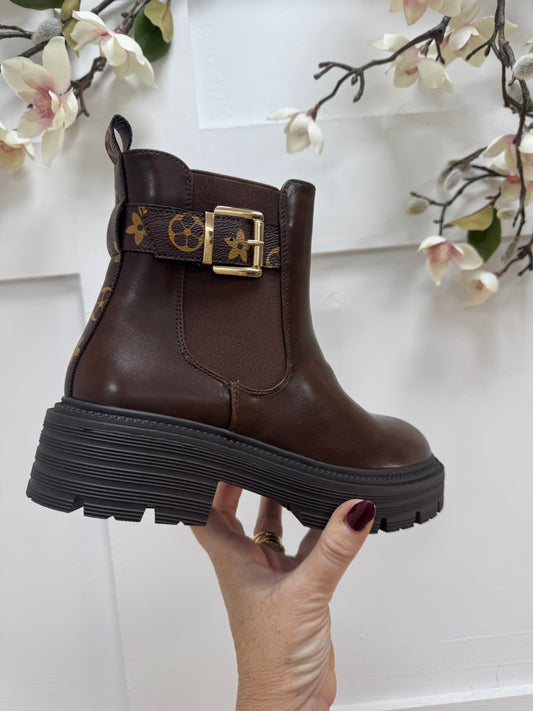 Larrie: Brown designer inspired chelsea boots. Sizes 3-8.