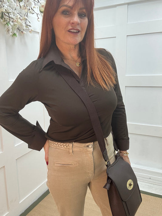 Bridie: Stone rope wide leg jeans. Sizes: 6-14