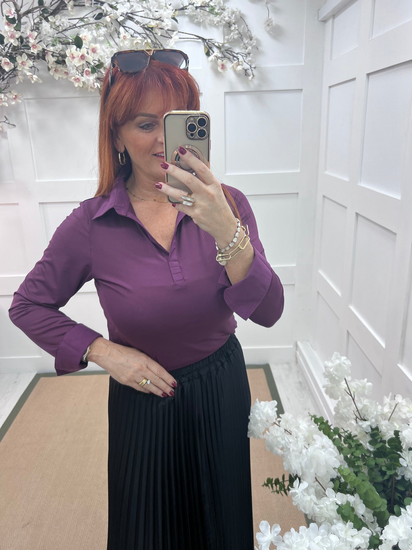 Layla: Wine cotton layering shirt. 4 sizes