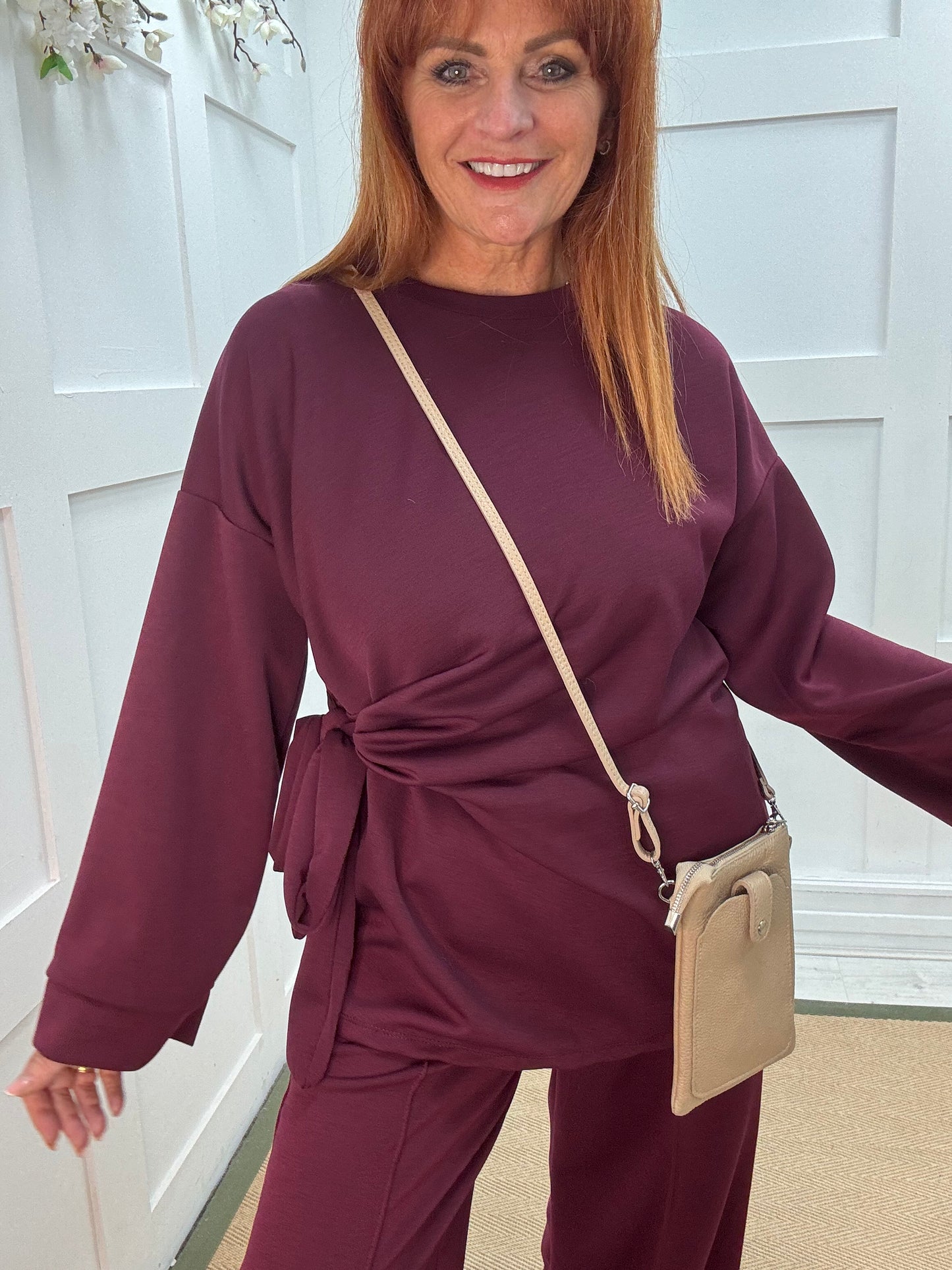 Piper: Burgundy loungewear set. One size: 14 - 20