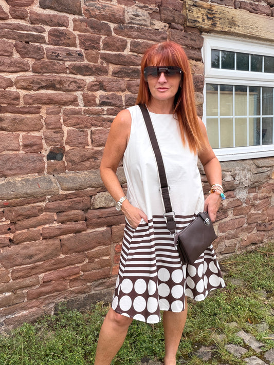 Saba: Sleeveless spotty midi dress. One size: 10-14. 4 colours