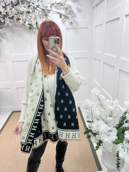 Hope: Black & cream H design scarf