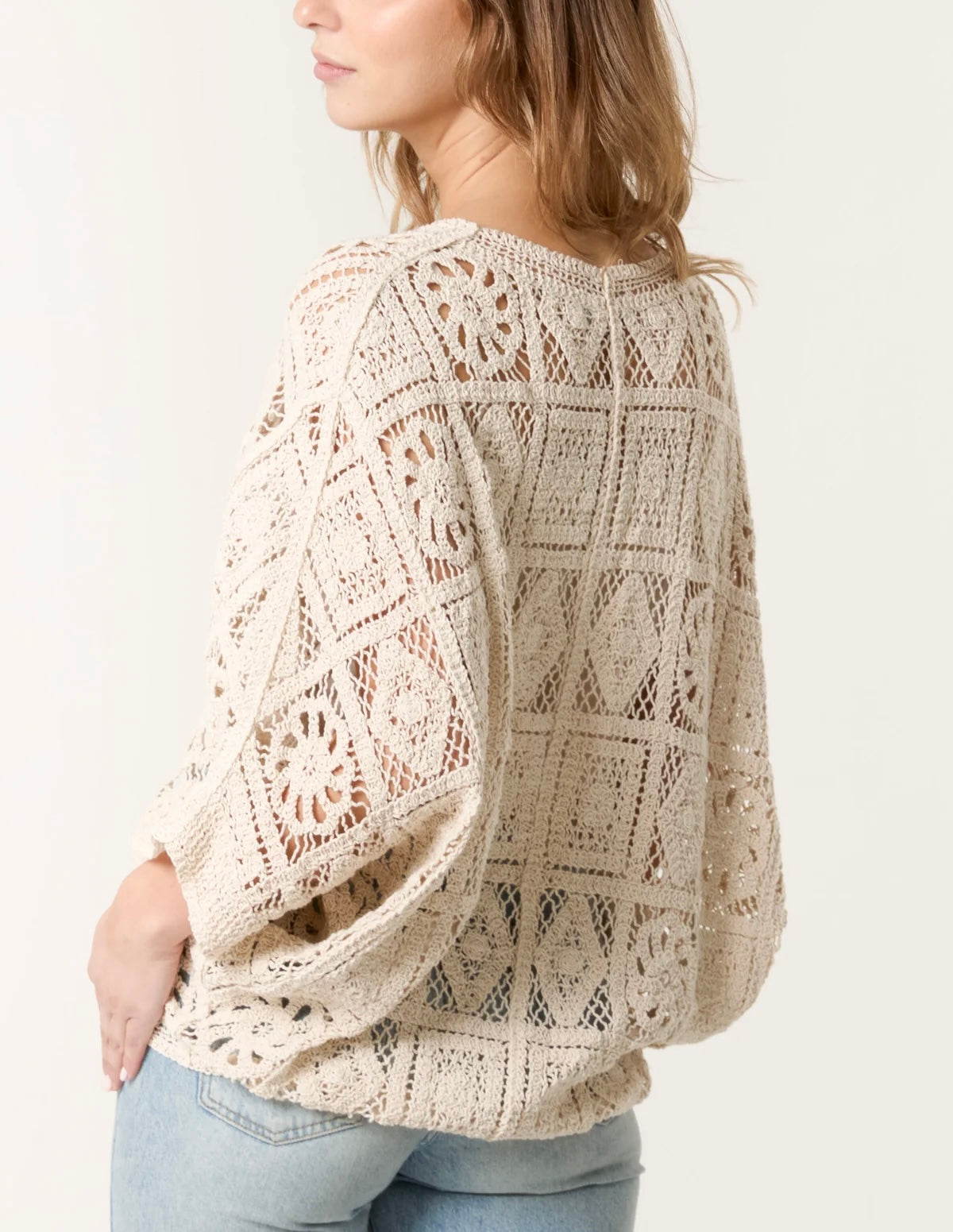 Marcie: Cream batwing crochet cardigan. One size: 10-18
