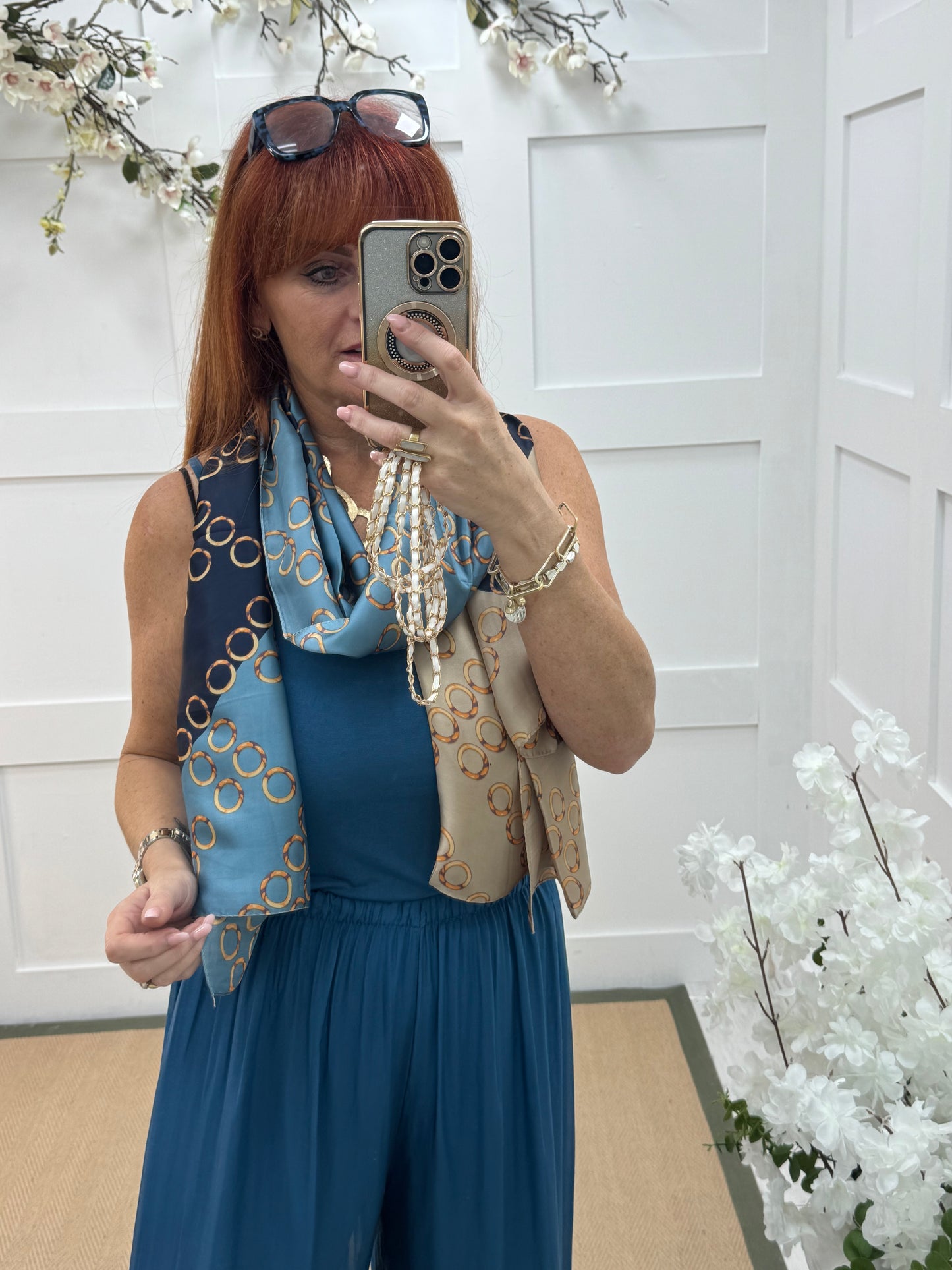 Blair: Blue & sand designer inspired silk scarf