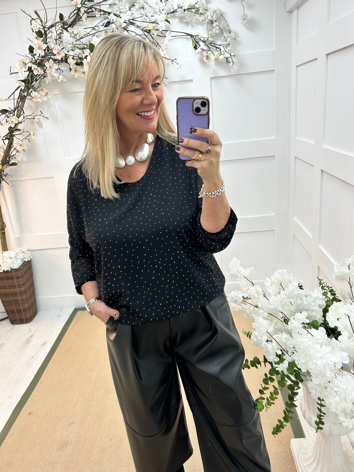 Ava: Black diamanté sparkle top. One size: 12-18