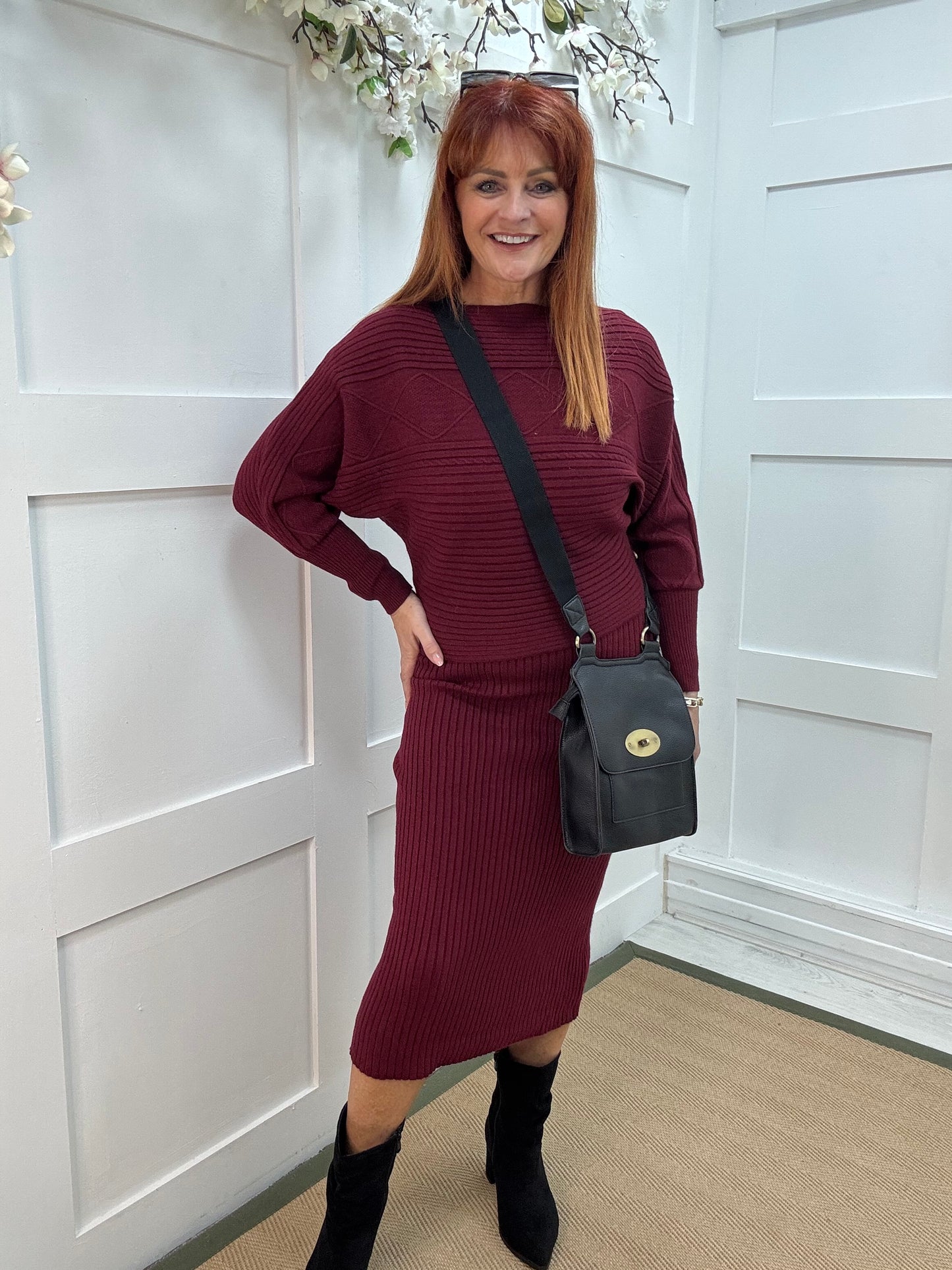Sloane: Burgundy jumper & dress set. One size: 8-14