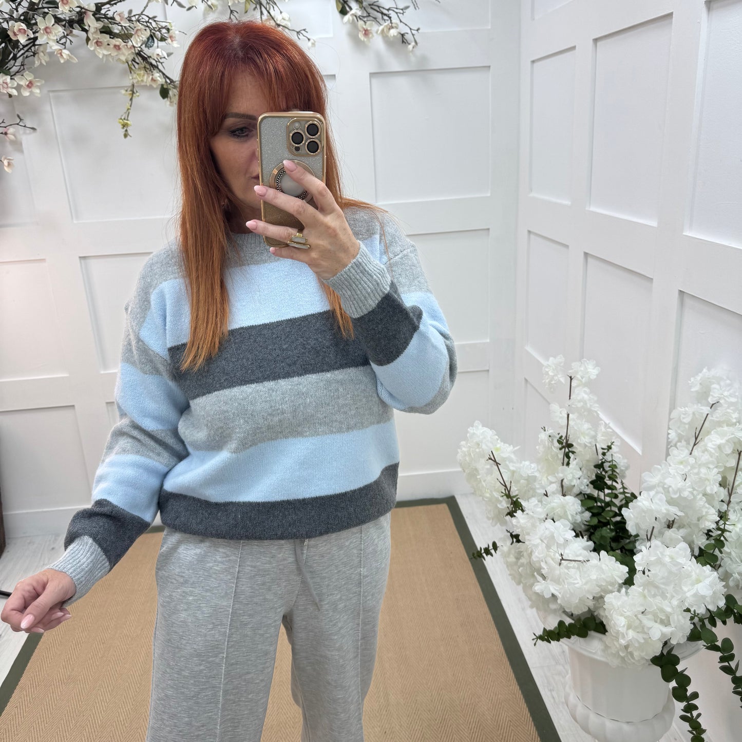 Minty: Blue stripe soft knit top. One size 10-18