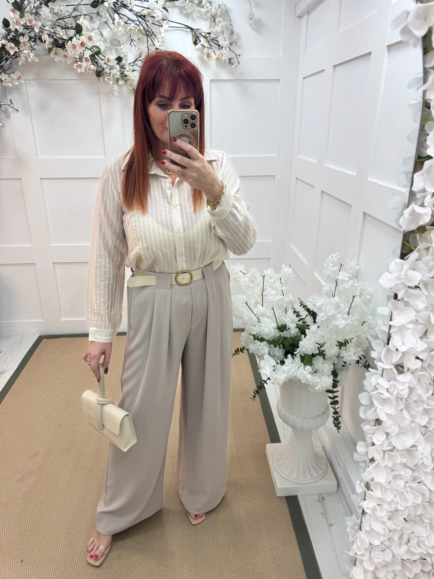 Trinity: Mocha wide leg belted trousers. One size: 10-16