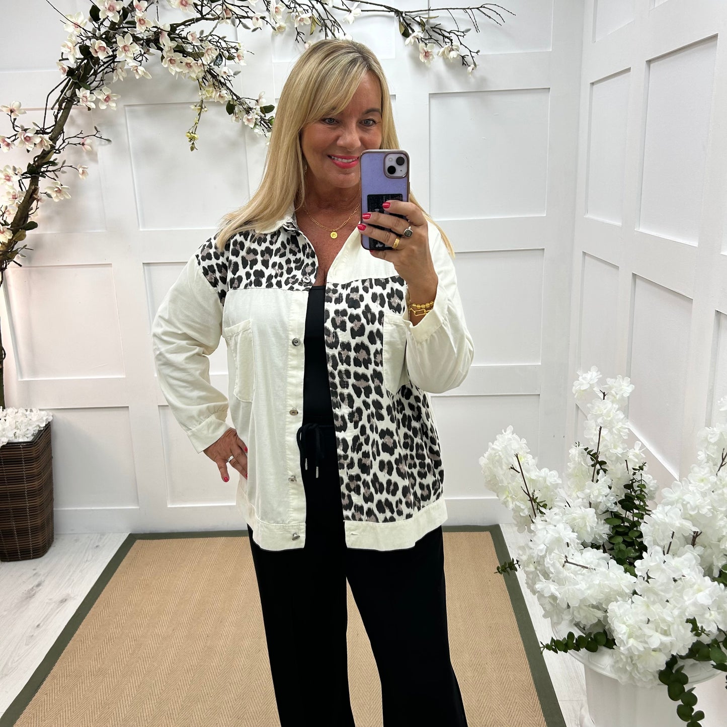 Isla: Cream leopard print shacket. One size: 14-20