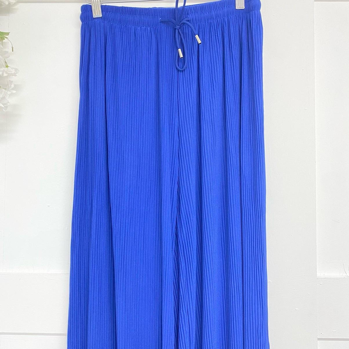 Patsy: Plisse wide leg trousers with elasticated waist. One size 12-22