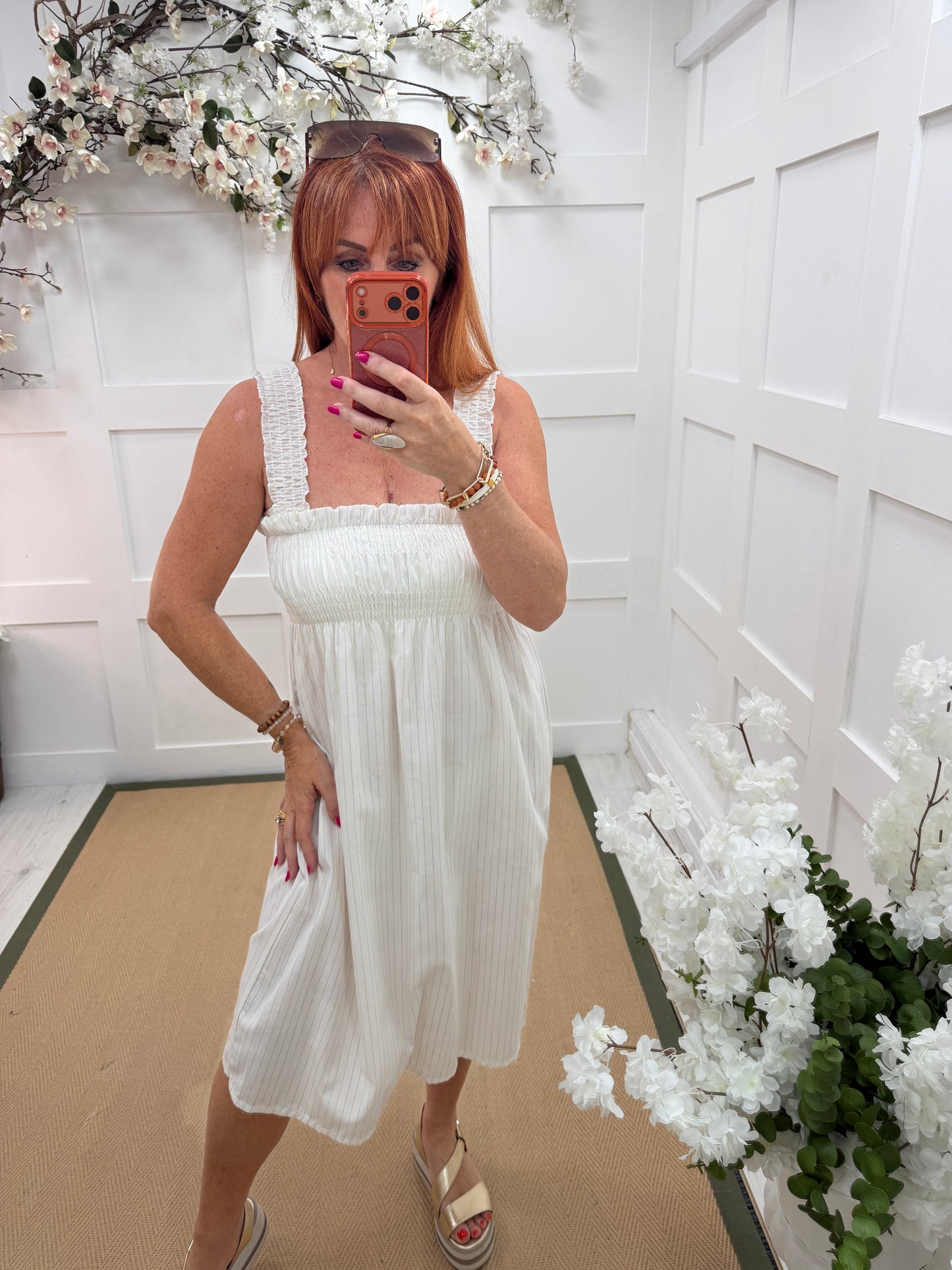 Zarah: Fine stripe strappy midi dress. One size 10-16. 4 colours