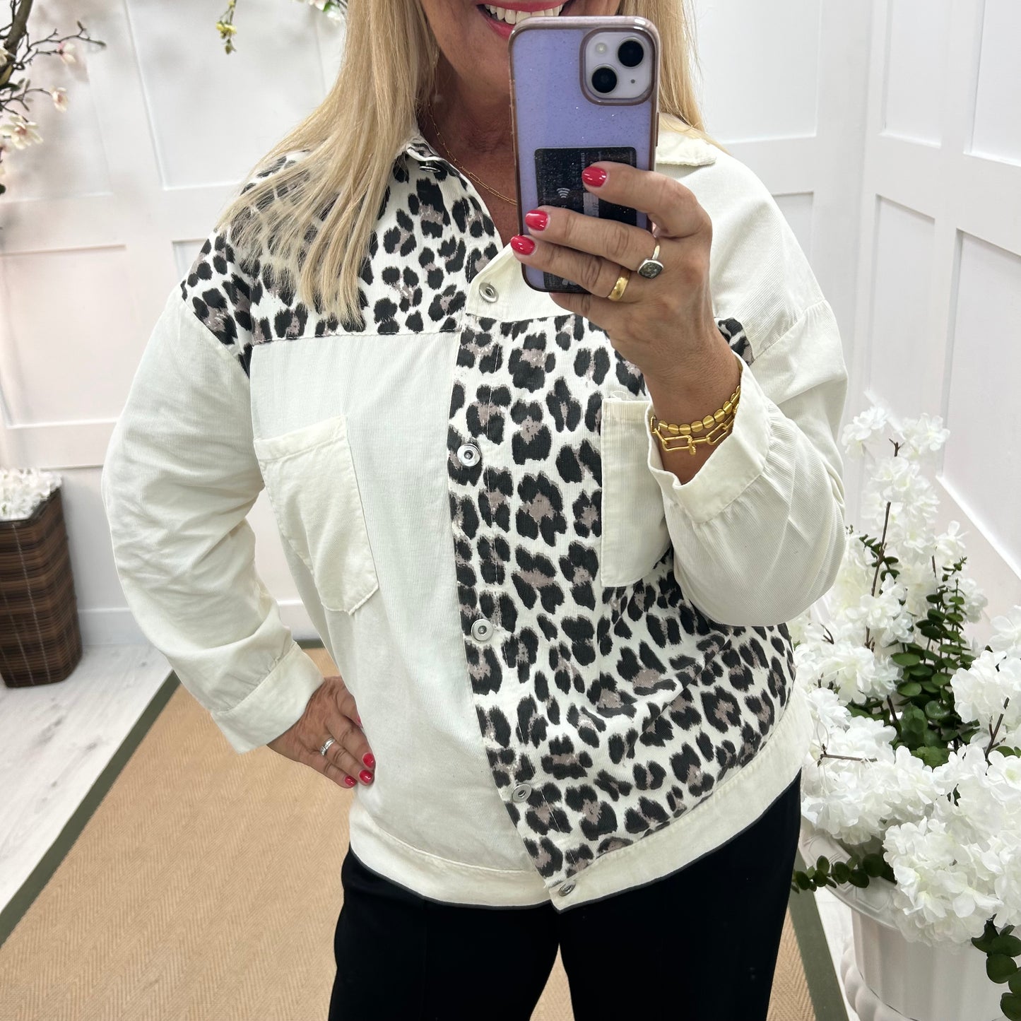 Isla: Cream leopard print shacket. One size: 14-20
