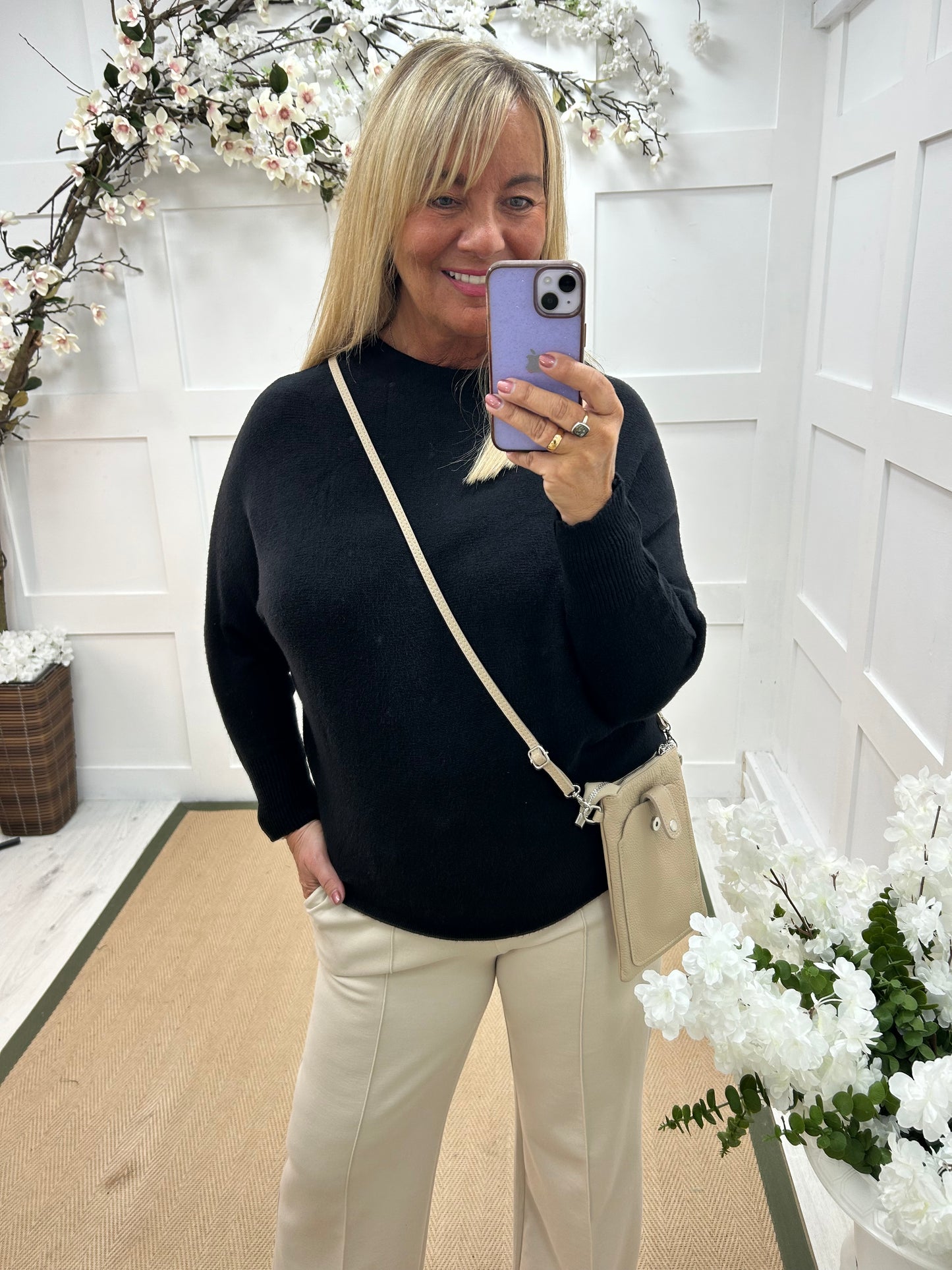 Sammi: Black batwing knitted top. One size: 12-18