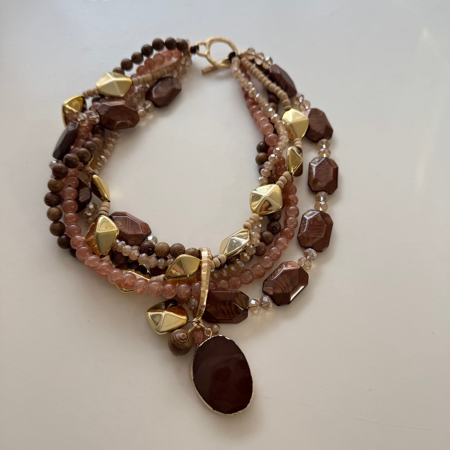 India: Brown & gold chunky statement necklace