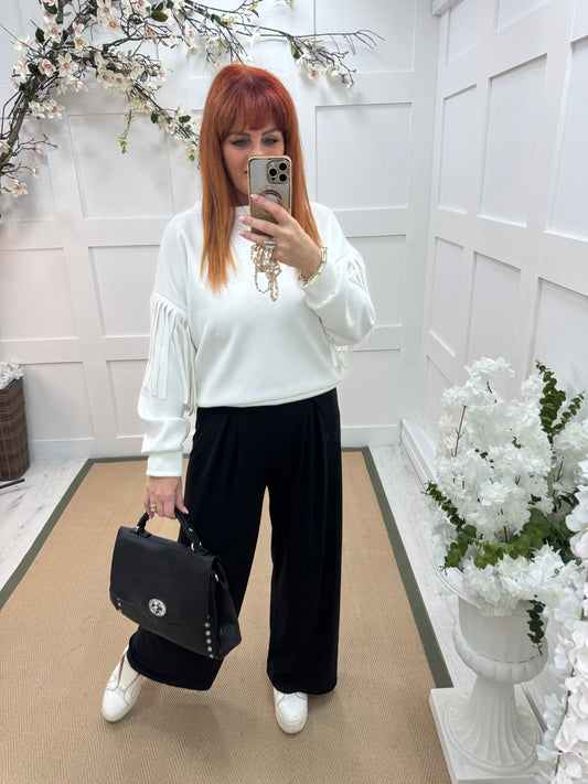 Danielle: Black stretchy wide leg trousers One Size: 10-16