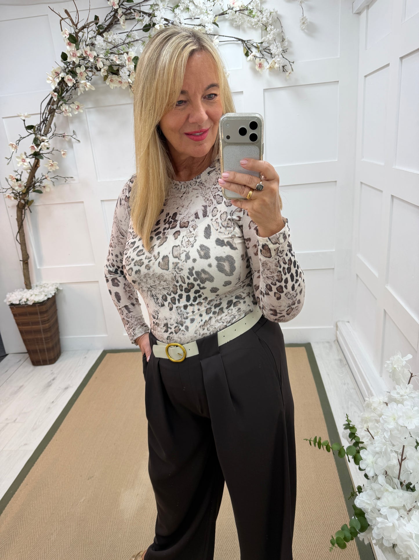 Pamela: Leopard print sheer mesh top. 10-16. 2 colours