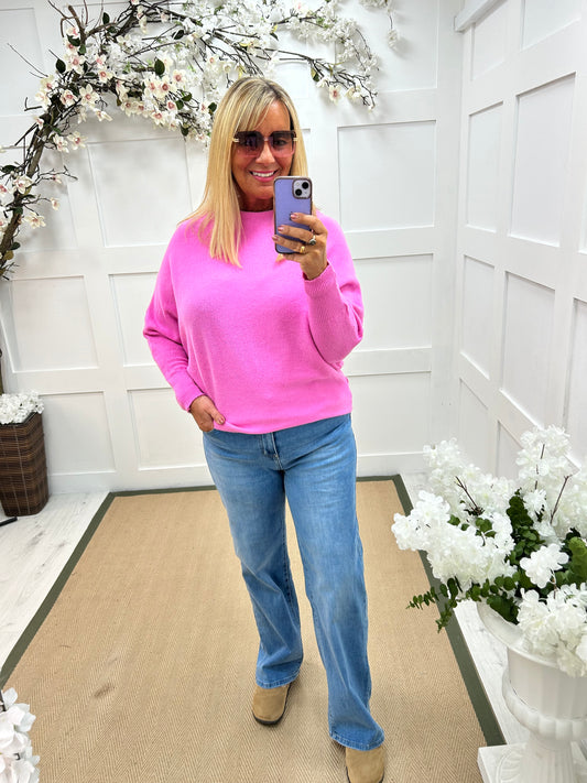 Sammi: Pink batwing knitted top. One size: 12-18/20