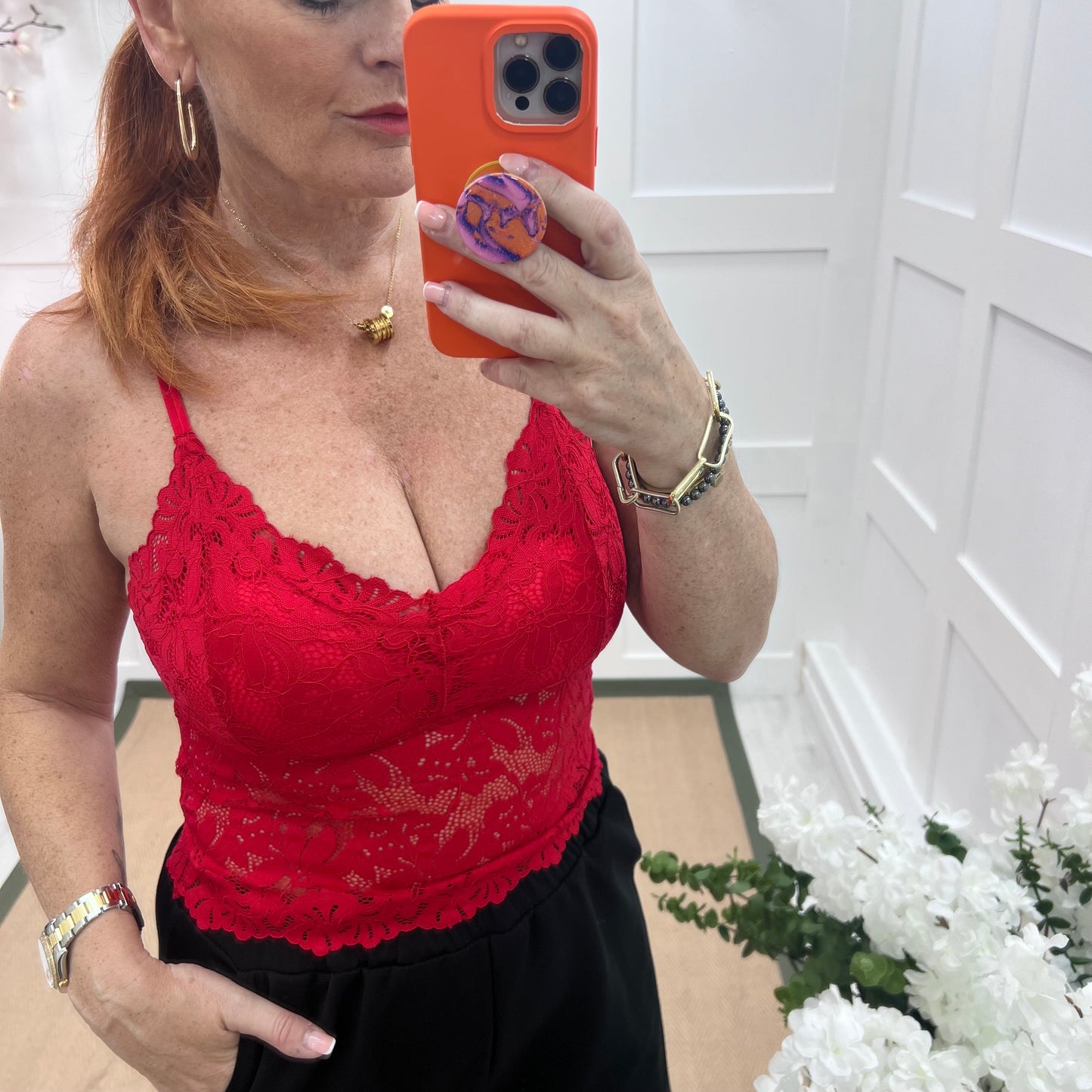 Fifi: Red strappy lace bralette. One size 8-12