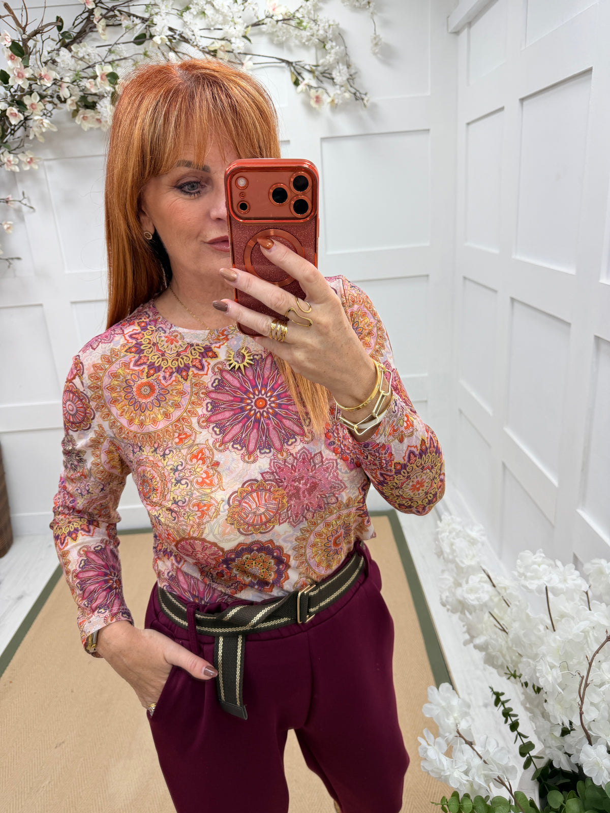 Mandie: Mandala print sheer mesh top. 10-18