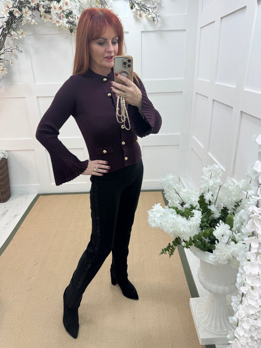 Sienna: Black stretchy diamanté stripe trousers. 5 sizes