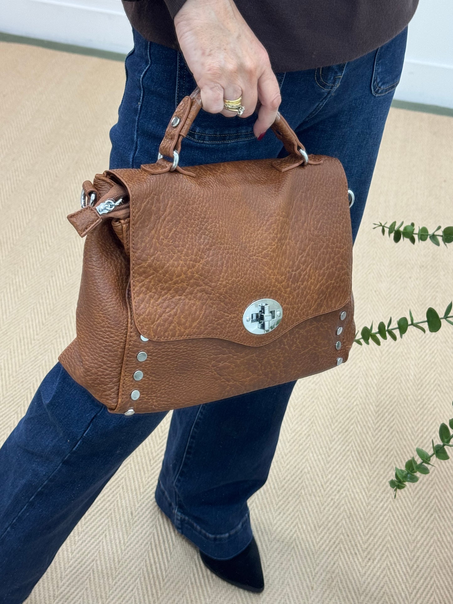 Flora: Large brown studded grab bag