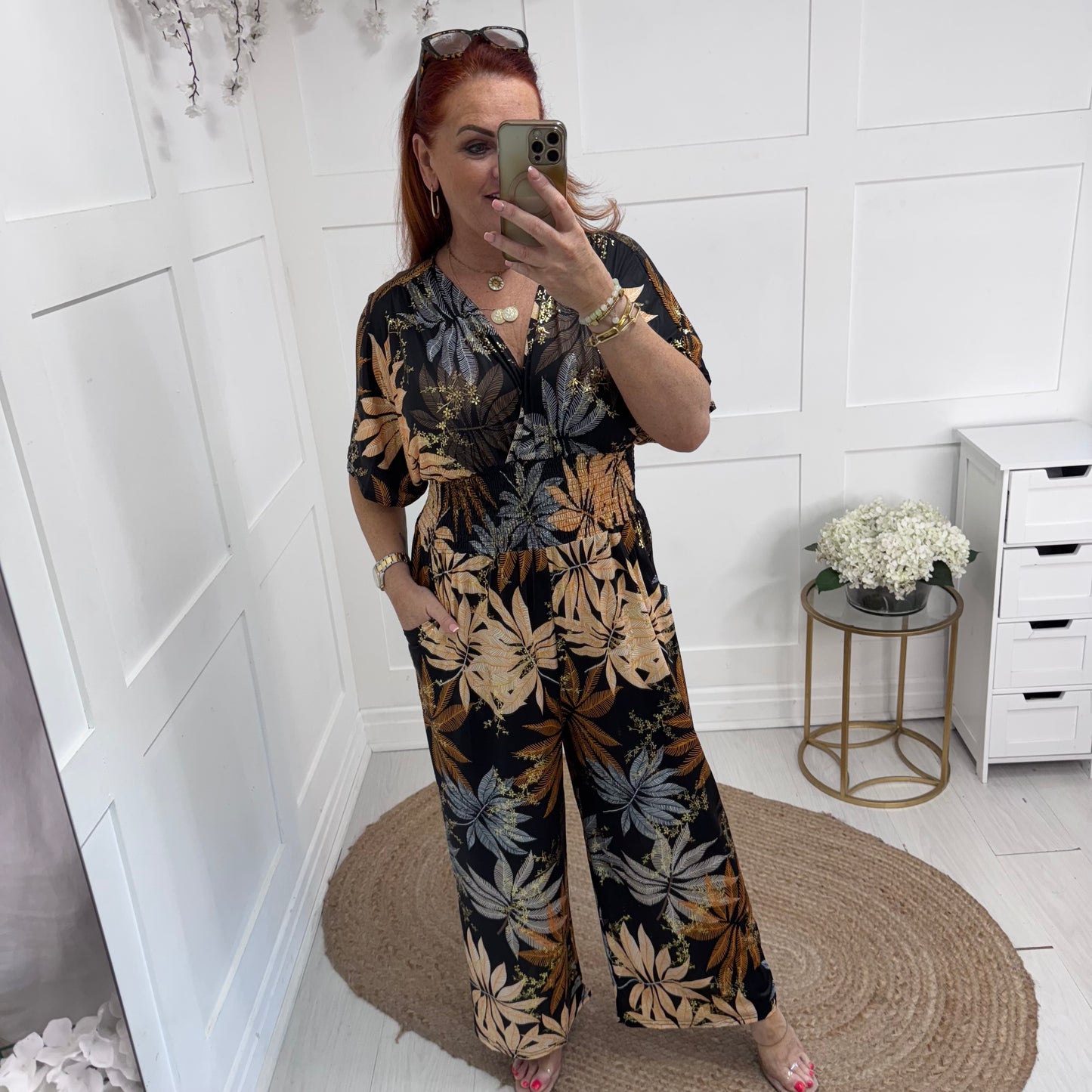 Maddie: Stretchy Black jumpsuit with pockets. One size: 12-20