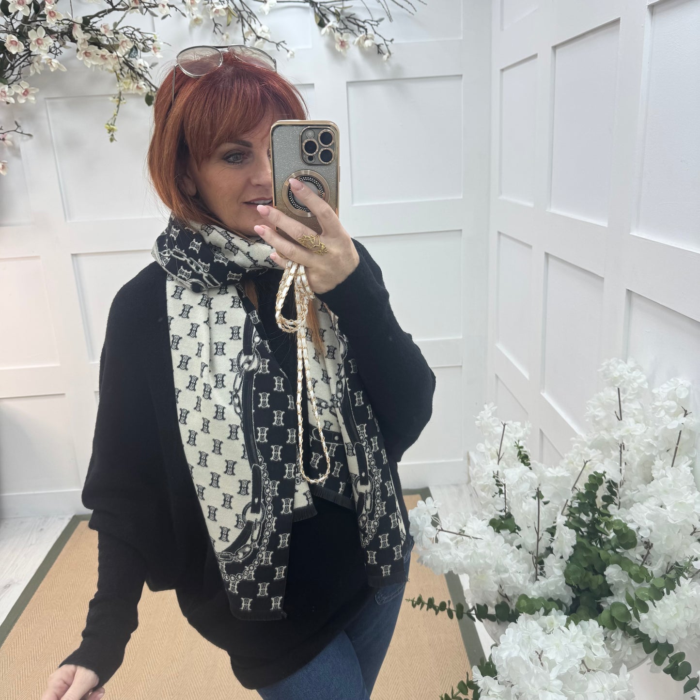 Elodie: Black & cream designer inspired scarf