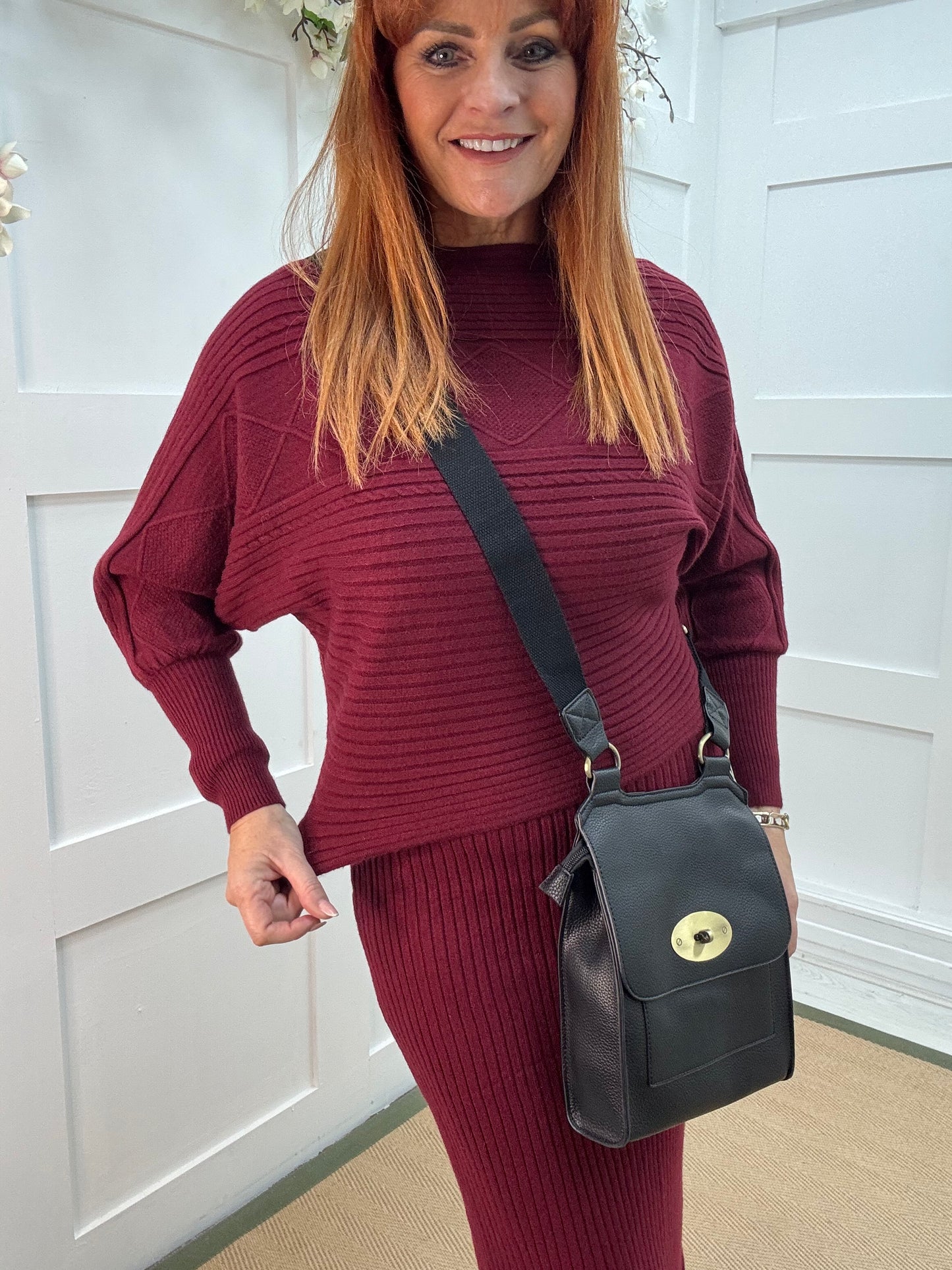 Sloane: Burgundy jumper & dress set. One size: 8-14
