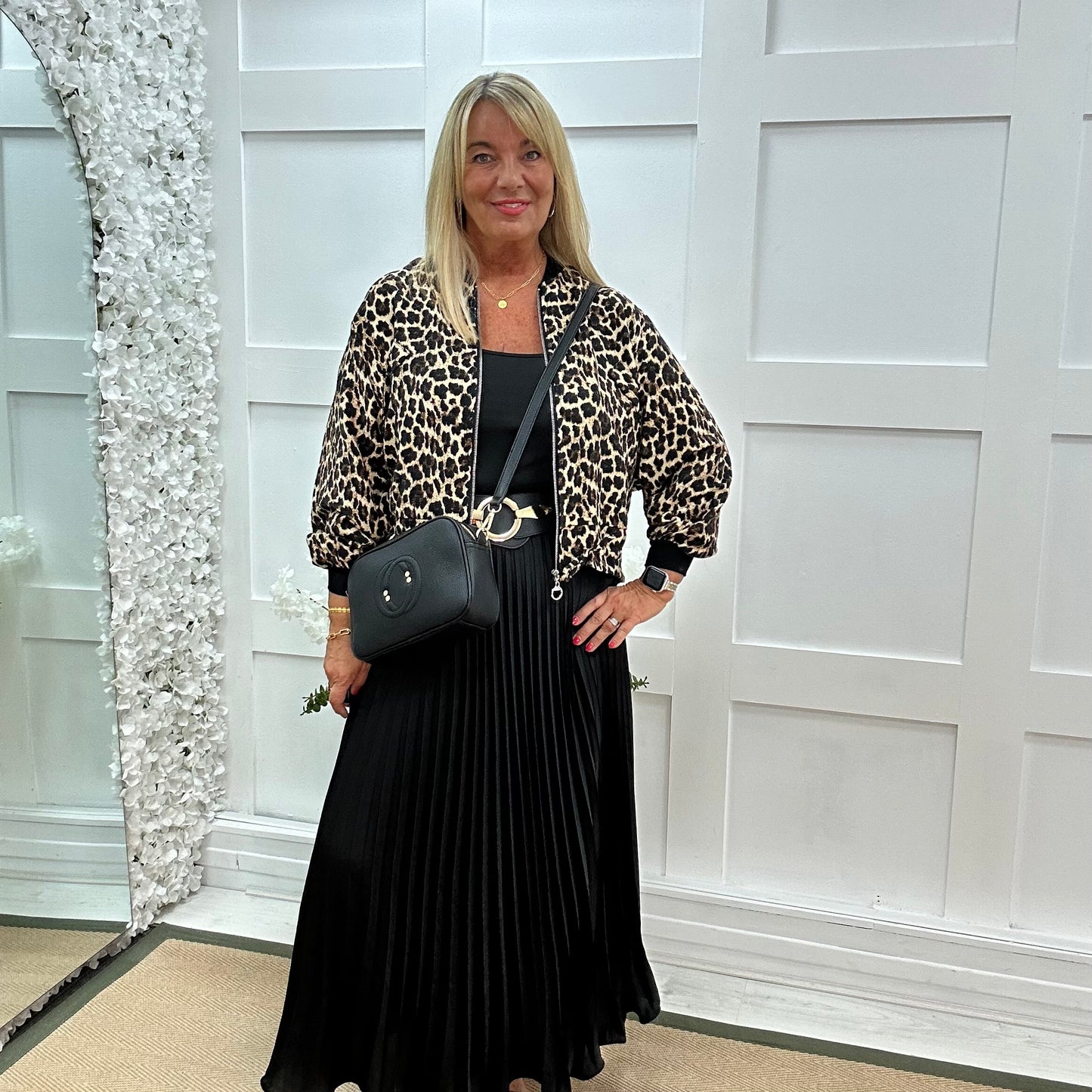 Lilia: Leopard print bomber jacket. One size: 16-20