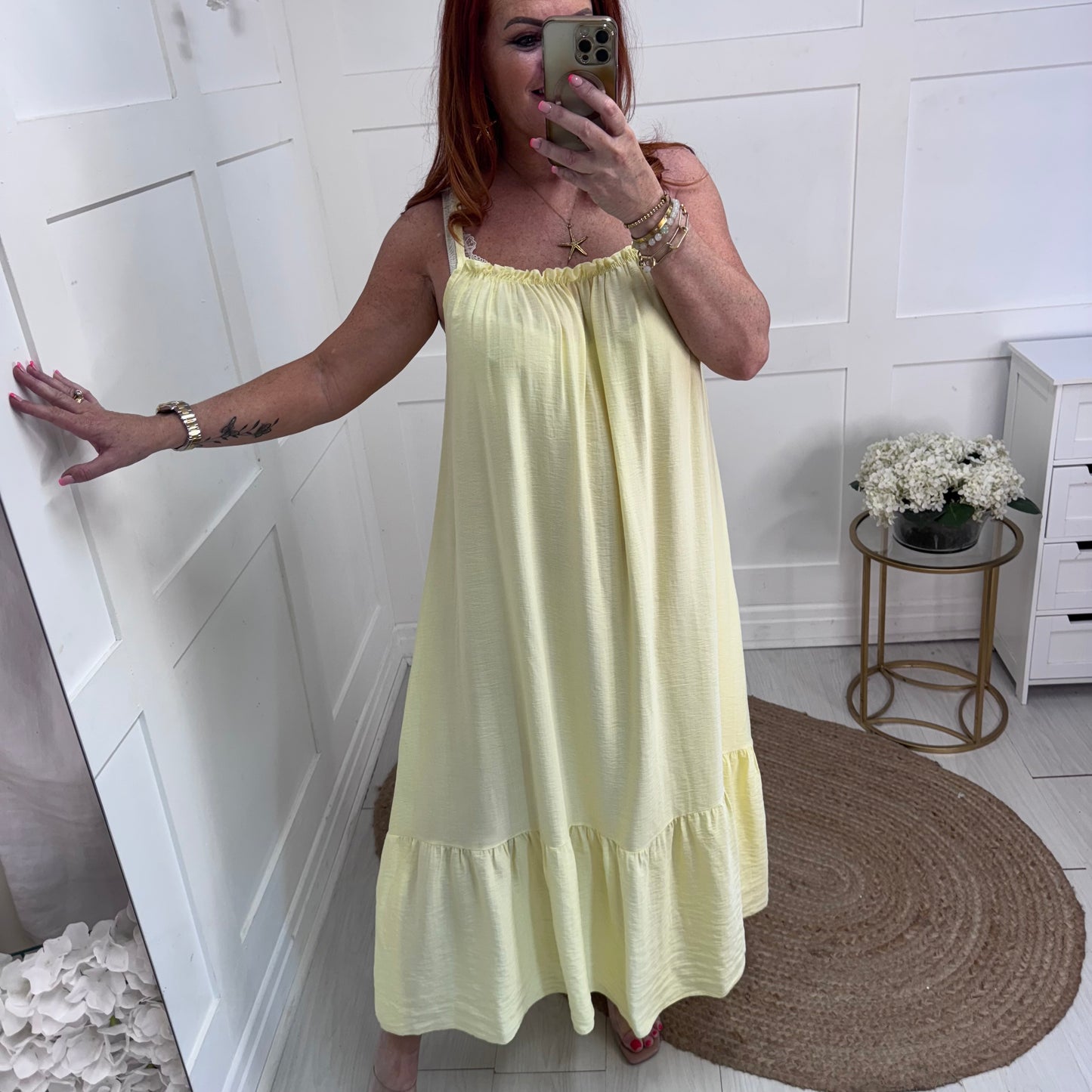 Darcie: Lemon green strappy maxi dress. One size 14-22