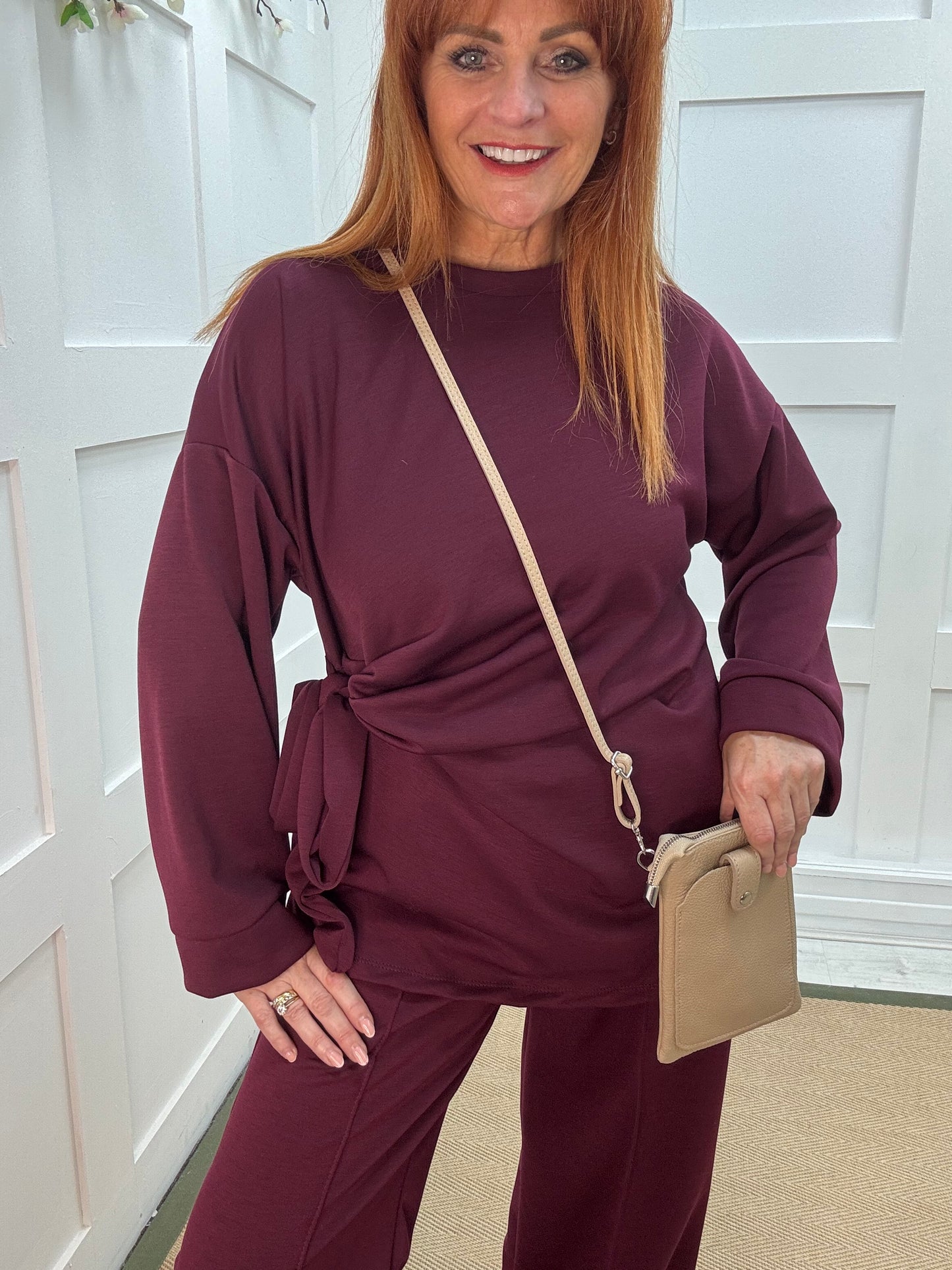 Piper: Burgundy loungewear set. One size: 14 - 20