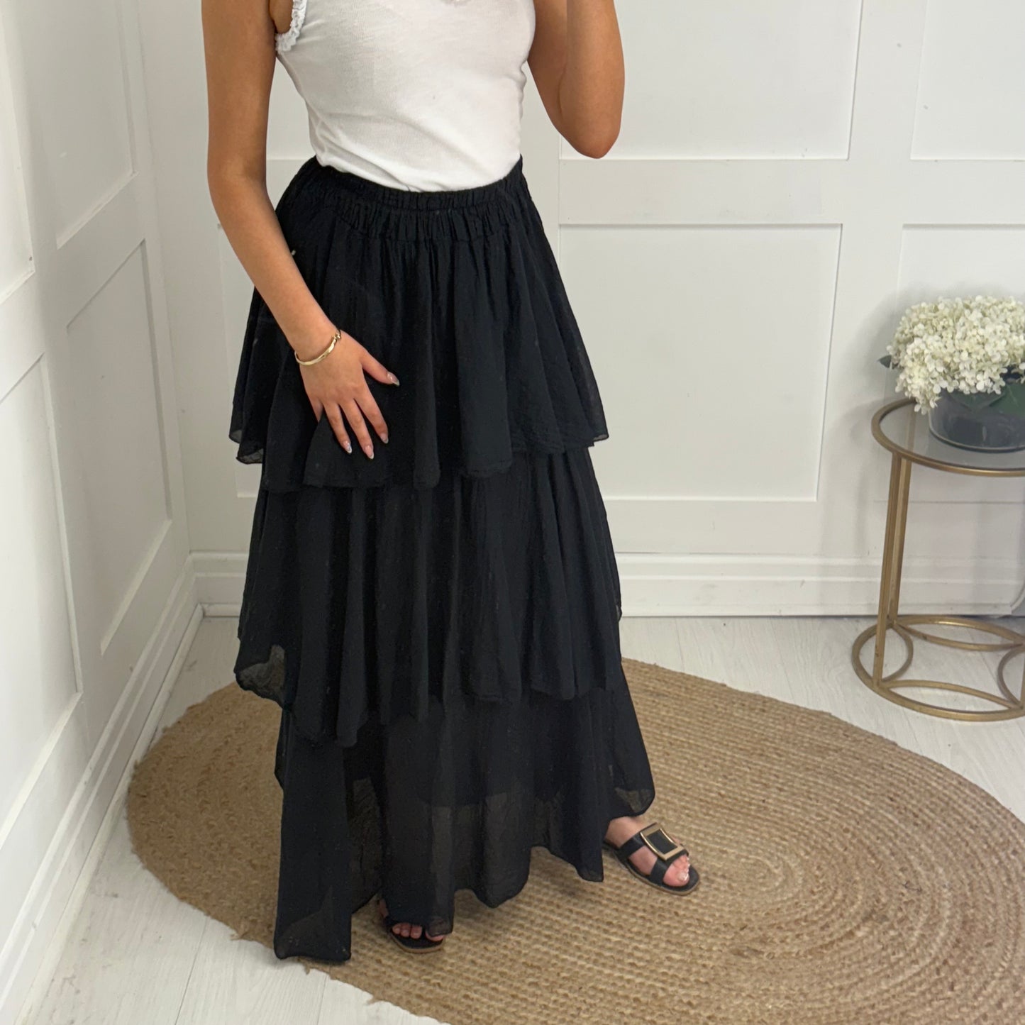 Fliss: Black cotton rara skirt. One size: 12-24